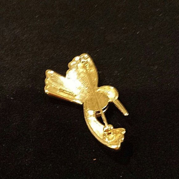 Vintage MONET Hummingbird In Flight Pin w/ Jelly Belly & Green Rhinestone Wings - Picture 5 of 7